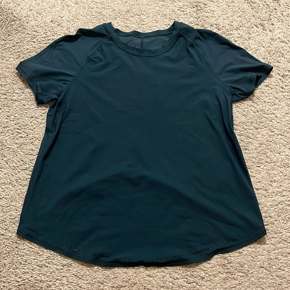 Dark Teal Lululemon Rise and Run Short Sleeve  Size 4